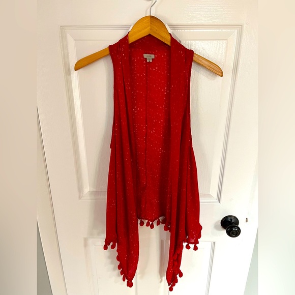Ecote Sheer Red Vest with White Triangles and Tassles - Size M - Picture 2 of 6